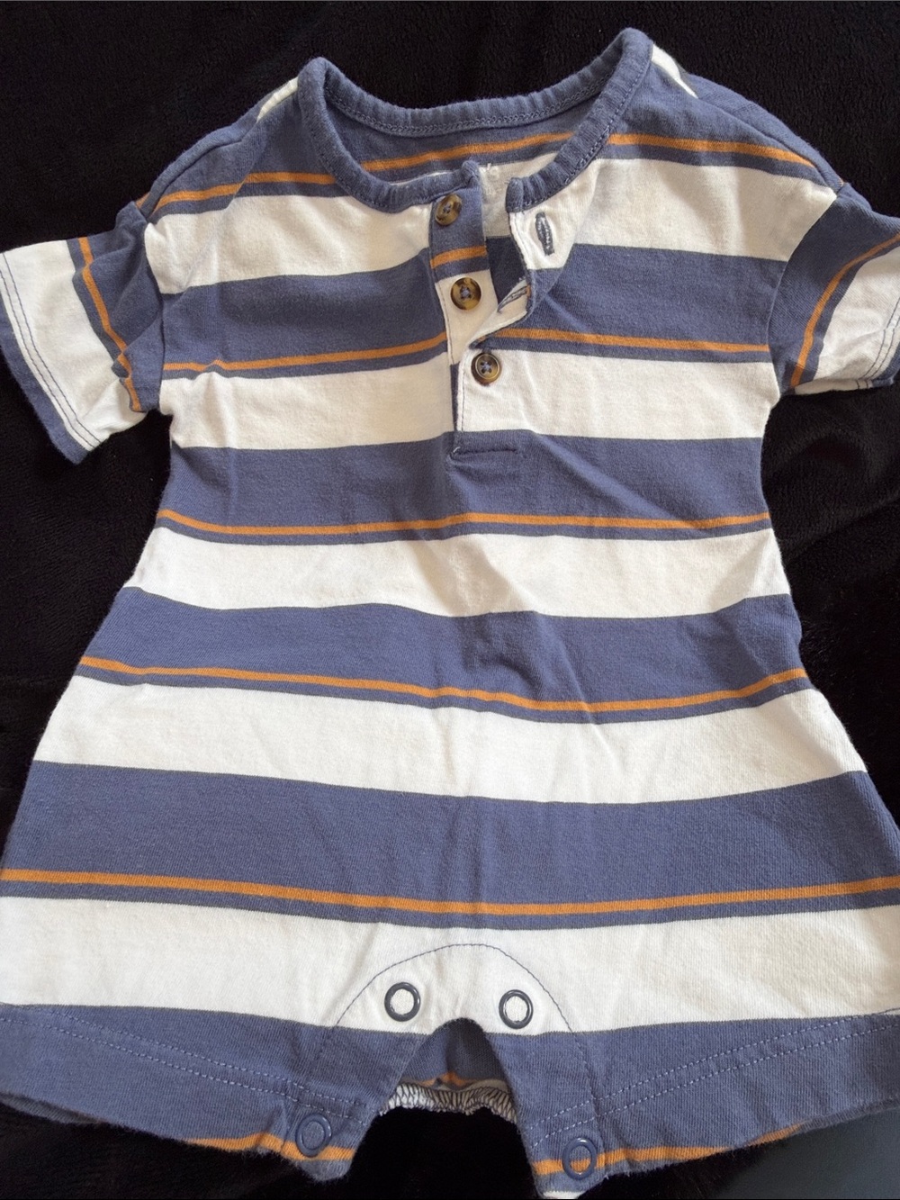 Carter's Blue White and Orange Striped Henley Romper